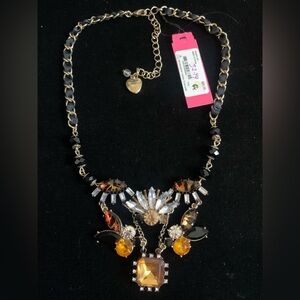 Betsey Johnson Gold, Black , and Clear Crystal Necklace NWT
